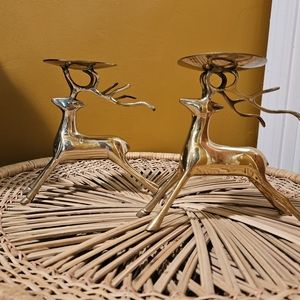 Mcm brass deer candle holders